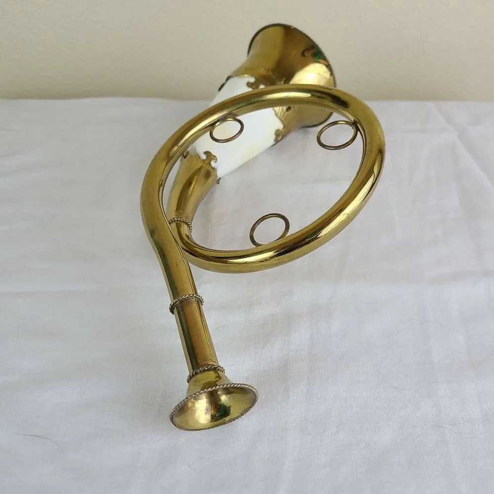 VINTAGE French Fox Hunting Blowing‎ Horn Cow Steer Bovine Bull Brass Finger Hold